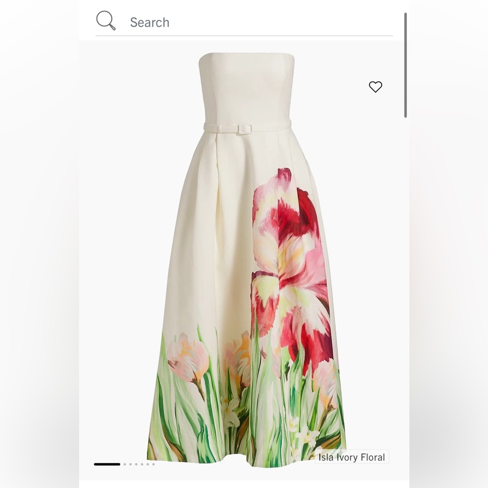 NICHOLAS Ivory Strapless Midi Dress with Pink & Green Floral Painting